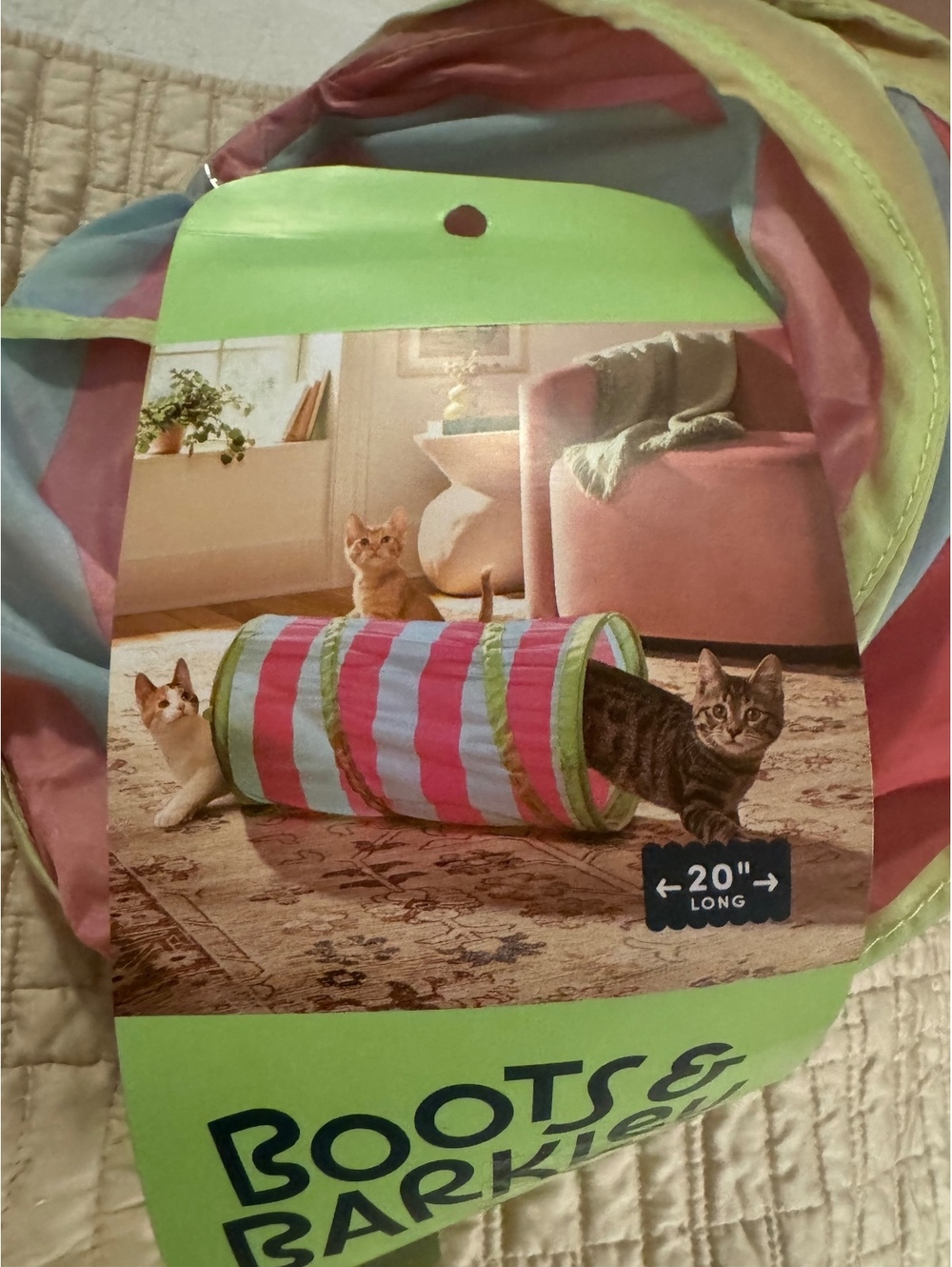 Boots & Barkley 20" Long Cat Tunnel Toy - Pink and Blue Stripes